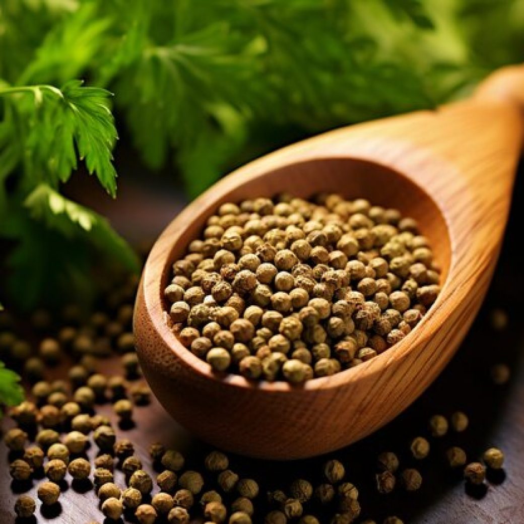coriander-seeds-wooden-spoon-with-herbs_1174497-157413